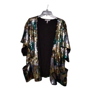 WD.NY Sequined Short Sleeve Blazer Open Front Size L/XL